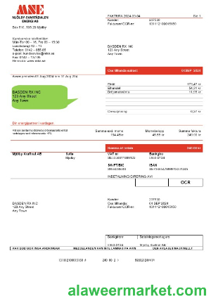 Sweden Mjolby Kraftnat AB business utility bill template in Word and PDF formats
